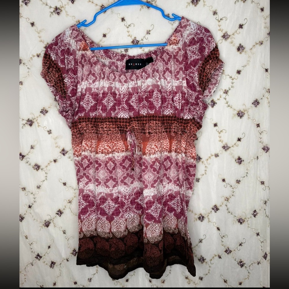 Axcess Burgundy and Brown Patterned Blouse